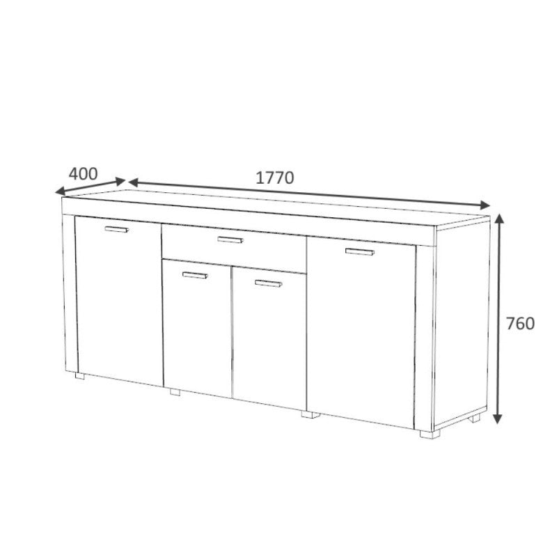 Sideboard mit vier Türen und einer Schublade Eiche FIESTA 177x40x h76 cm