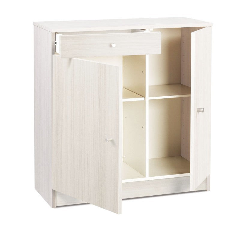 Niedriger Mehrzweckschrank mit zwei Türen und einer Schublade Weiß 77x34x H80 cm