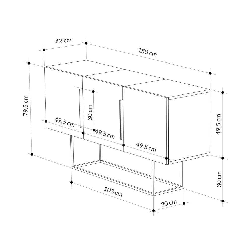 Tontini Sideboard 3 Türen in Walnuss-Eiche und dunkler Kaffeefarbe 150 cm