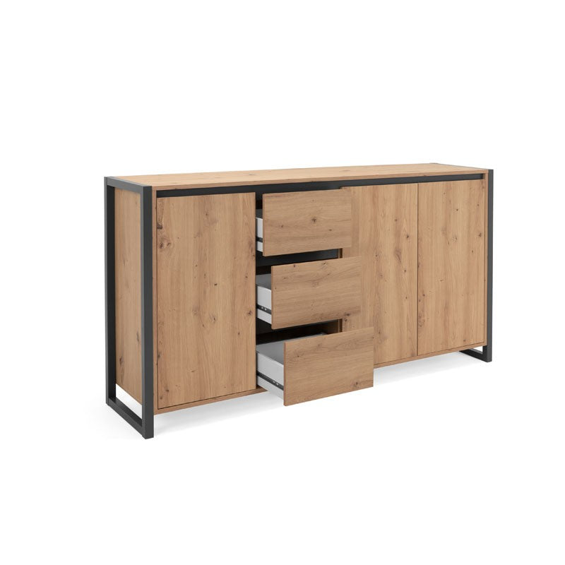 Modernes Sideboard aus Eichenholz mit Schubladen im urbanen Stil, 160 x 40 x 88 h cm