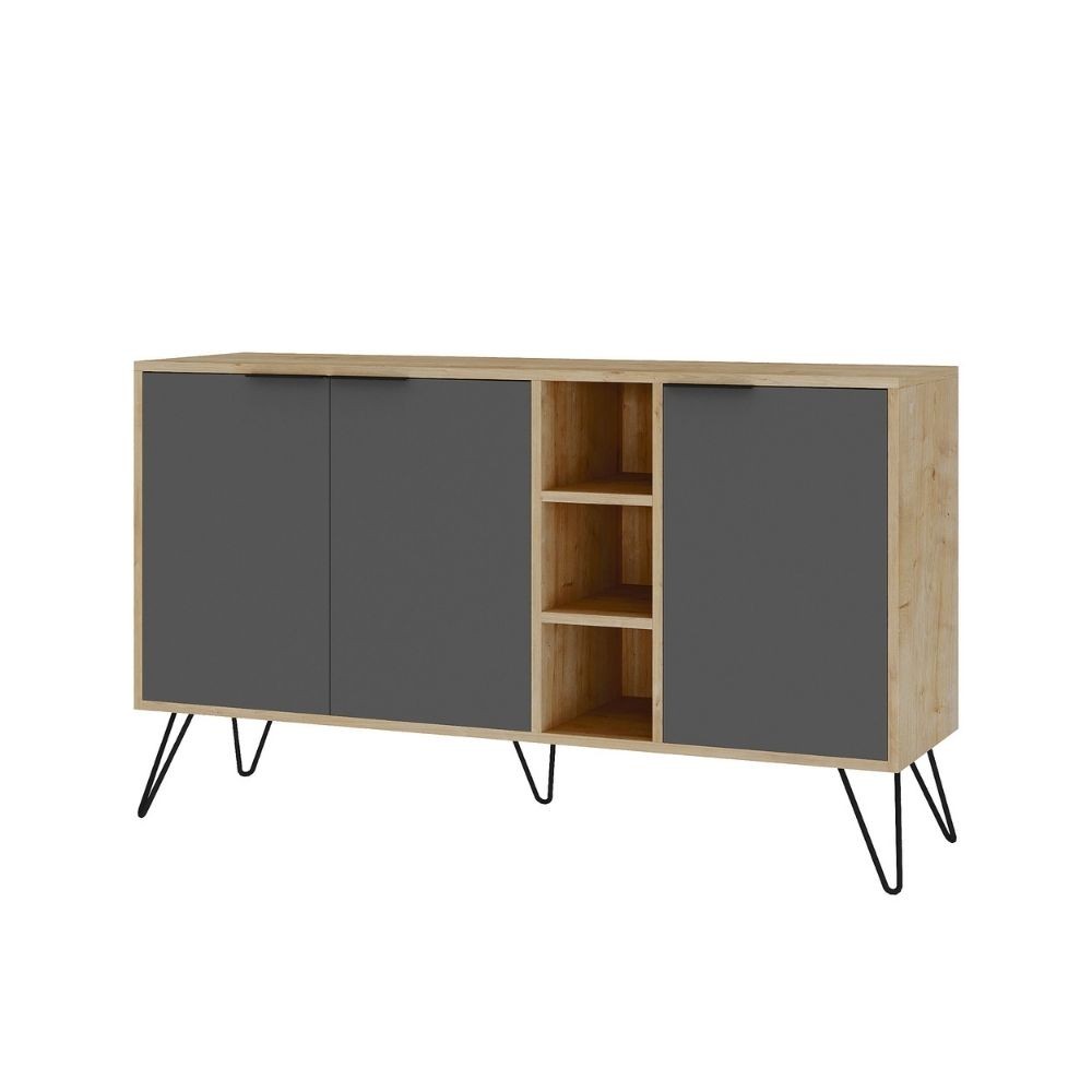 Clara Sideboard Eiche Eiche 3 Anthrazittüren 142x35,5x83h