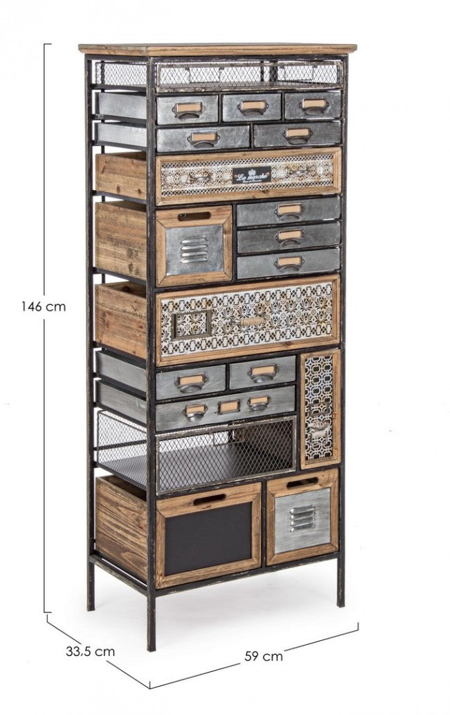 Stahlkommode mit neunzehn Schubladen Anthrazit OFFICINA 59x33,5x h146 cm