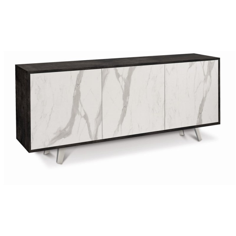 Dreitüriges Sideboard aus schwarzem Ossido-Marmor, 177 x 41 x 74 cm