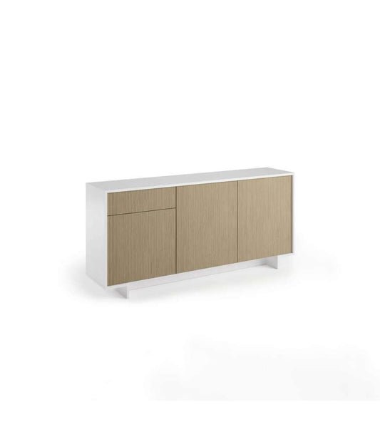 Sideboard mit 3 Türen und Schubladen in hellem Rippenweiß