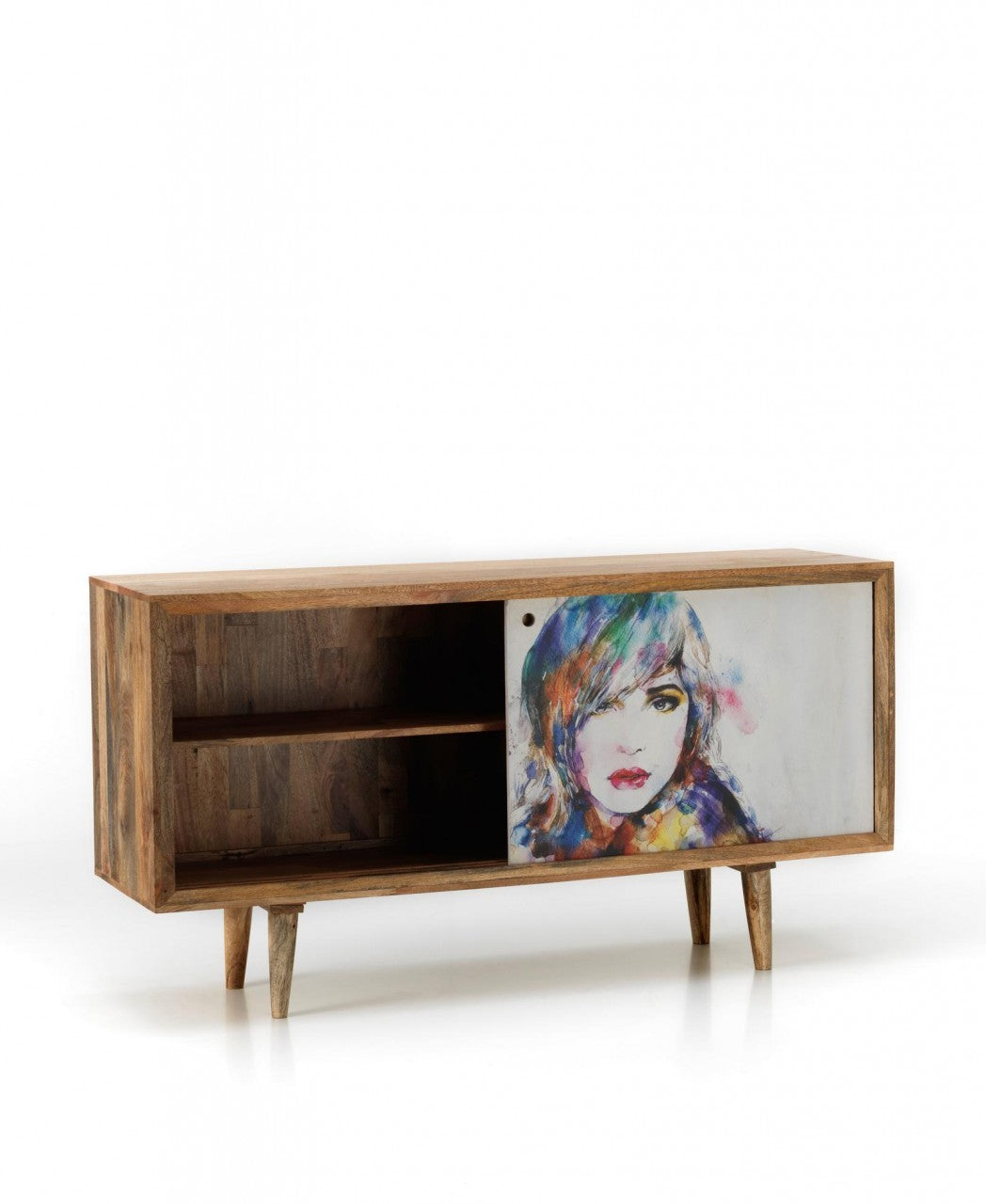 Modernes Sideboard aus ethnischem braunem Mangoholz, 160 x 45 x H 85 cm