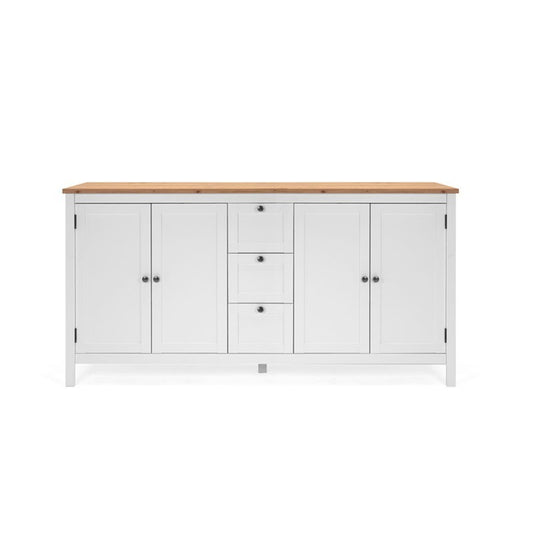 (2c) Mobile credenza 4 ante 3 cassetti bianco con top rovere 180x40xh.90 cm (BERGEN51BI) EFFEZ