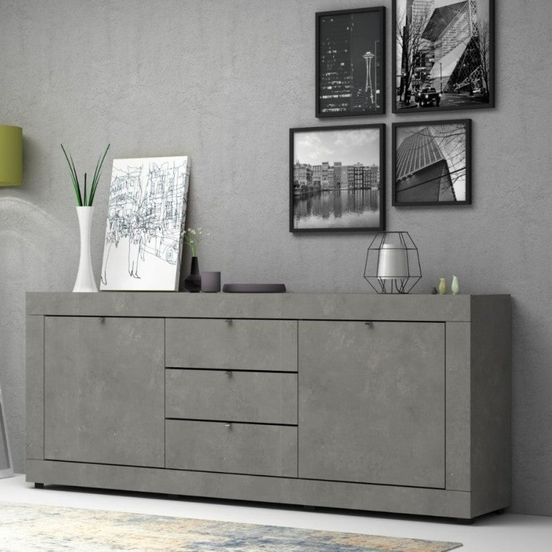 Sideboard 2 Türen und 3 Schubladen Ozeangrauer Beton 210x45xh.85 cm