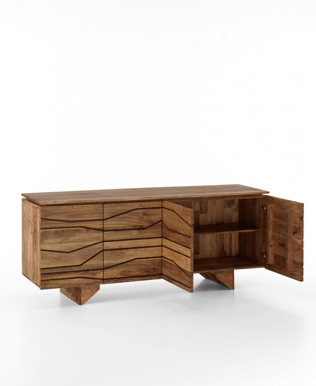 Ethnisches Sideboard aus braunem Mangoholz, 177 x 45 x H 75 cm