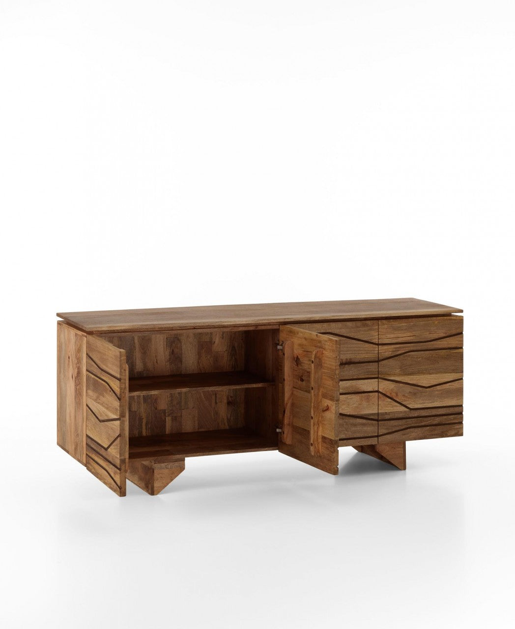 Ethnisches Sideboard aus braunem Mangoholz, 177 x 45 x H 75 cm