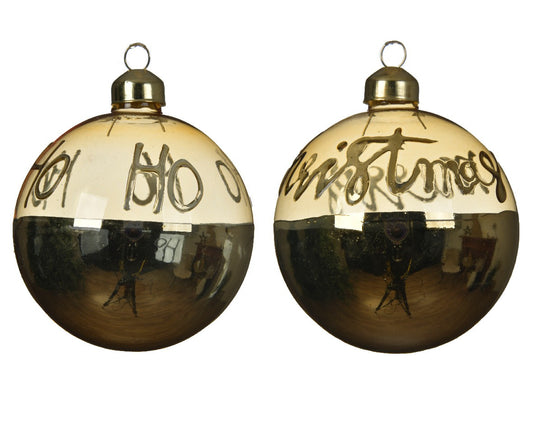 Goldene Glas-Weihnachtskugel mit sortierter Aufschrift, 8 cm, Stk. 1