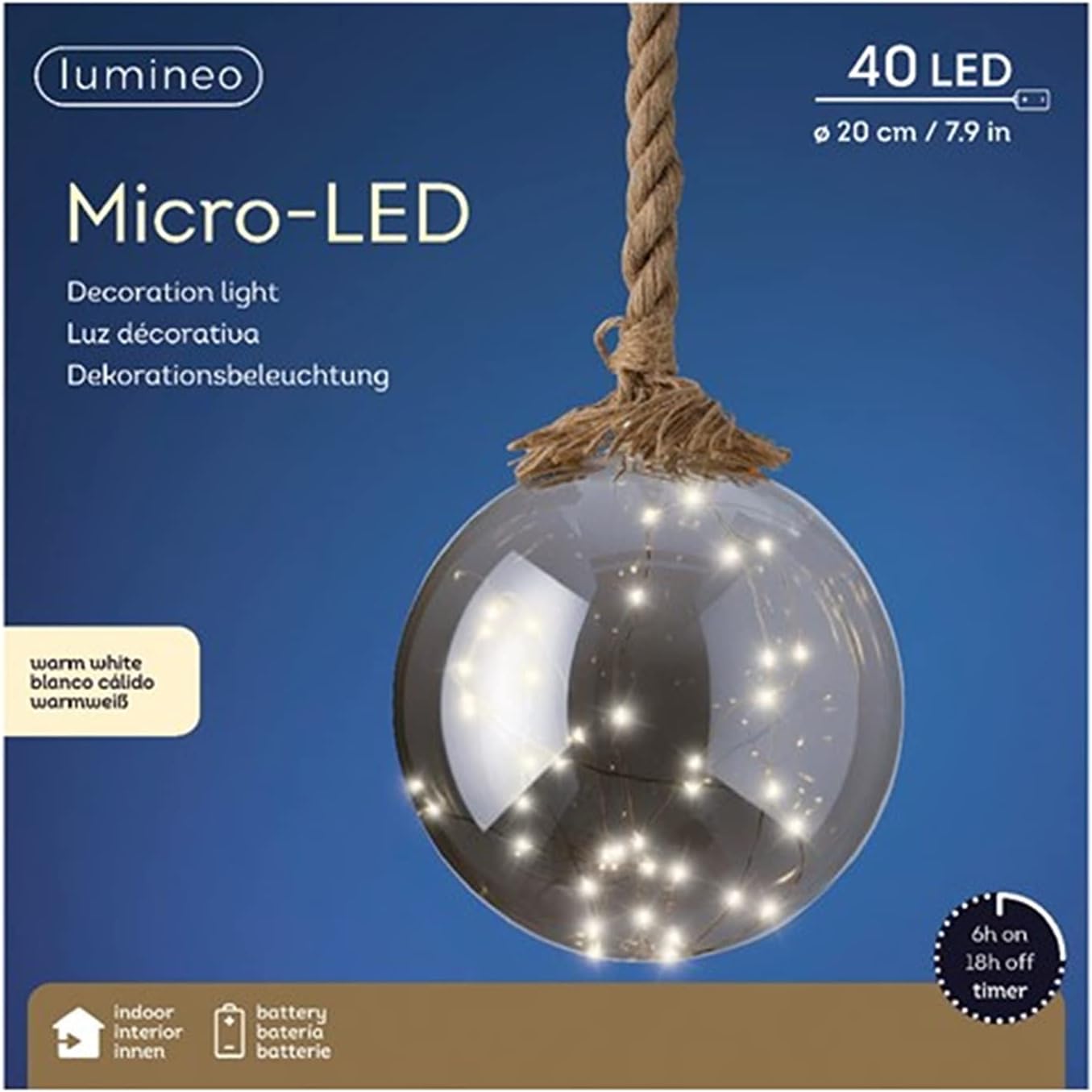 Pallina di Natale Luminosa in Vetro Fumè con Micro Led - 20 cm