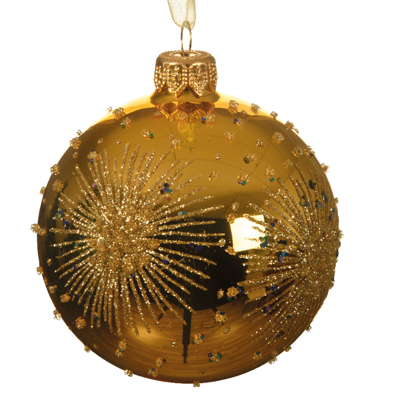 Goldene Weihnachtskugel mit geprägten Motiven Ø8cm