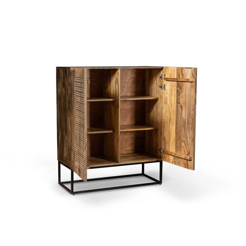 Sideboard aus braunem Mangoholz, 2 Türen, 6 Innenfächer, 100 x 45 x H. 120 cm