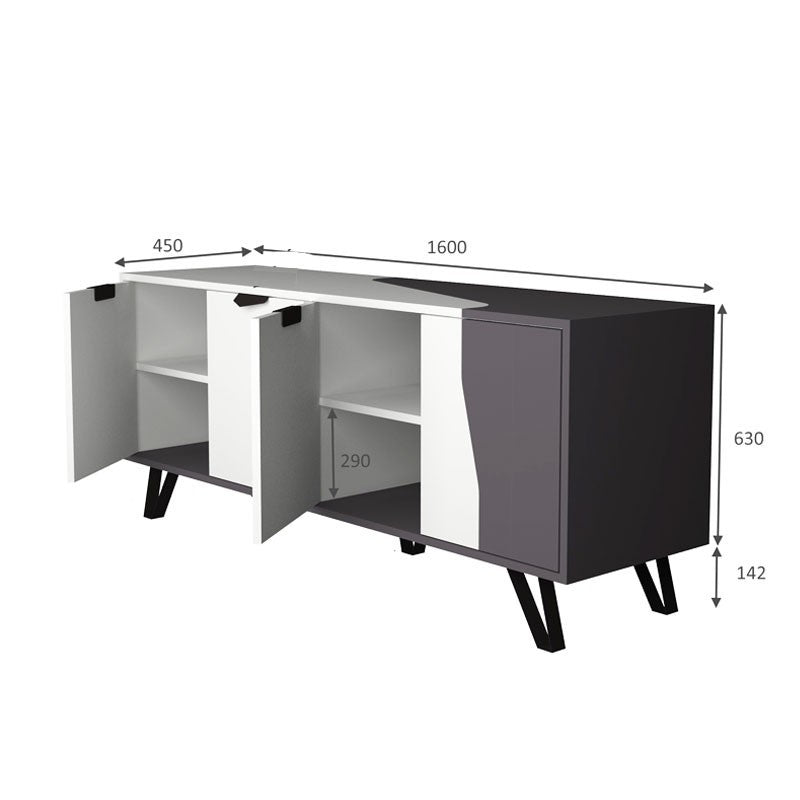 Weißgrauer 4-türiger Sideboard-Schrank 160x45xh.77 cm