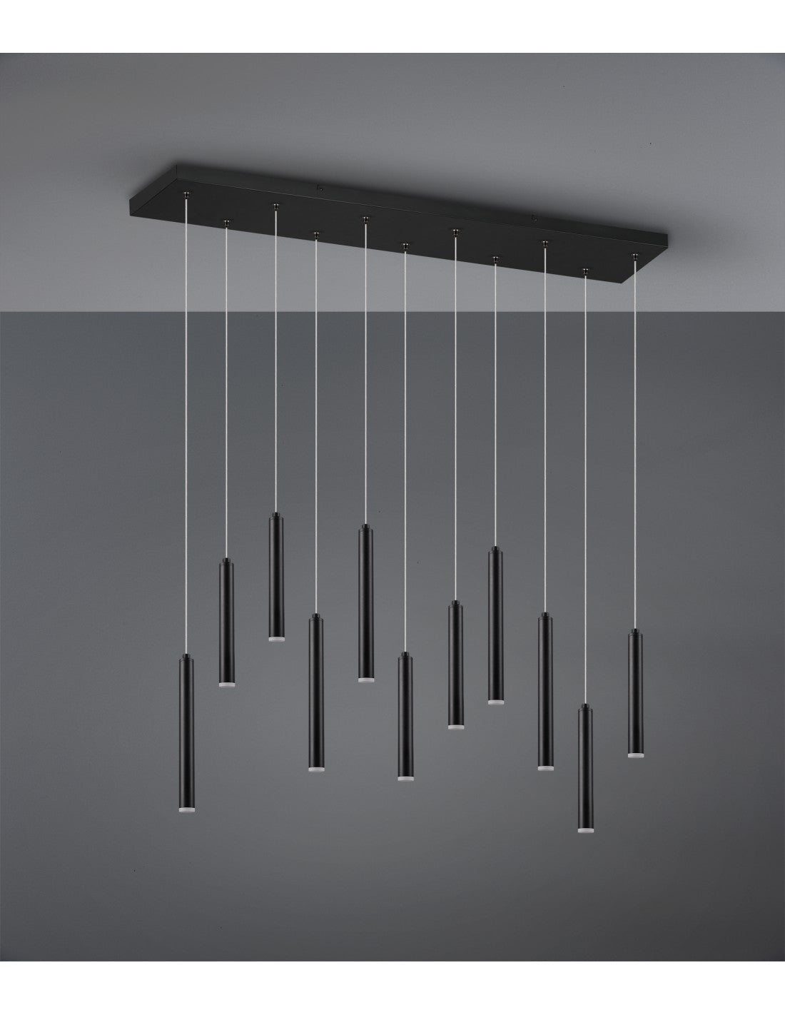 Moderne Rohraufhängung mit 11 schwarzen LED-Röhren, L115 cm, Trio-Beleuchtung
