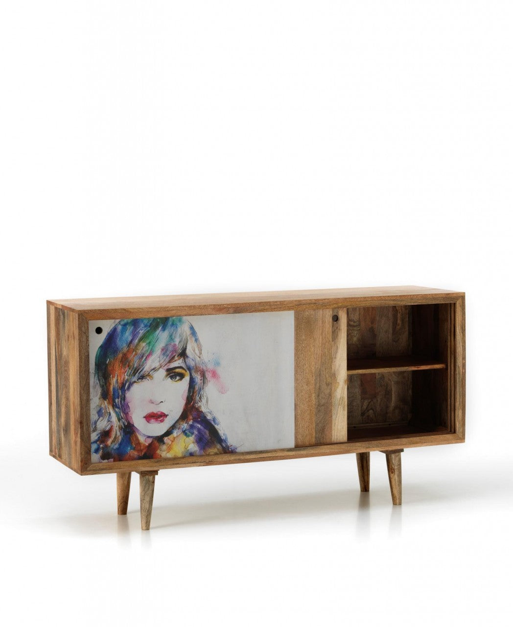 Modernes Sideboard aus ethnischem braunem Mangoholz, 160 x 45 x H 85 cm