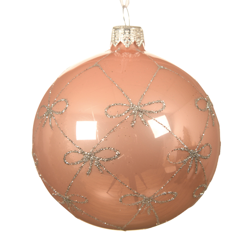 Roségoldene Weihnachtskugel mit Schleifen Ø8 cm