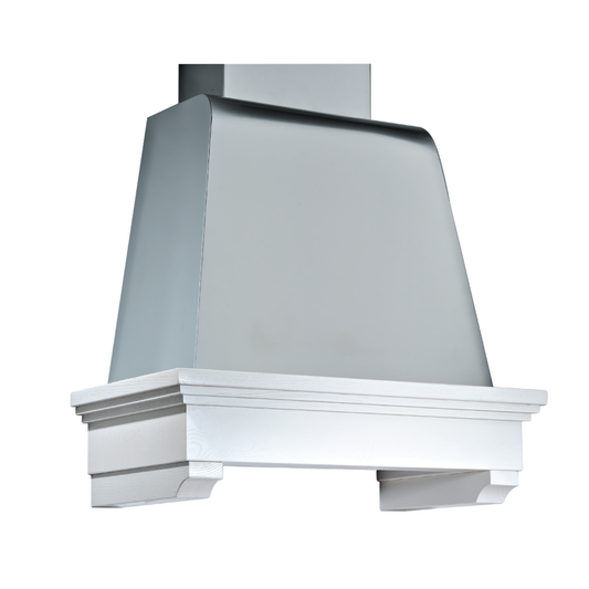 Cappa aspirante MEMORY in acciaio inox silver e cornice in legno bianco frassinato cm 90