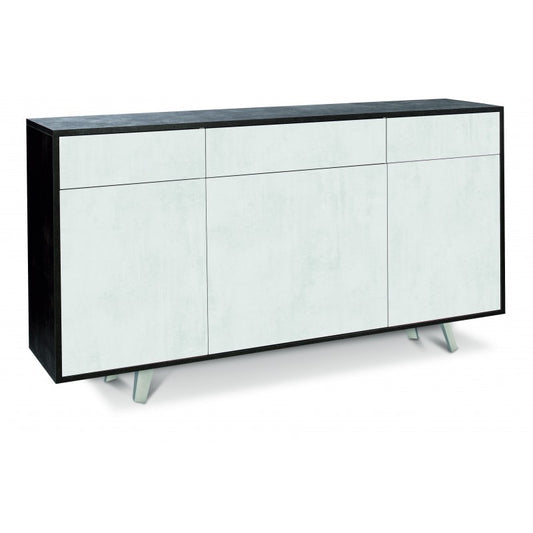 Dreitüriges Sideboard mit drei Schubladen Schwarz Weiß Ossido 164x41x h92 cm