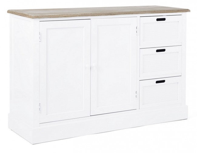 Weißes MDF-Sideboard mit zwei Türen und drei Schubladen DOROTEA 123x40x h82 cm