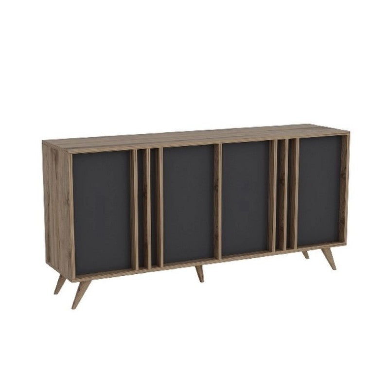 4-türiges Sideboard aus anthrazitfarbenem Walnussholz, 160 x 40 x 79 cm