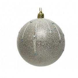 Glitzernde Weihnachtskugel aus silbernem Glas, 8 cm