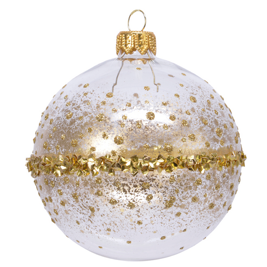 Transparente Weihnachtskugel mit Goldglitter Ø8 cm