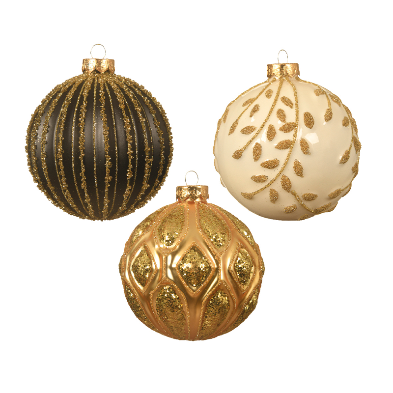 Verschiedene Weihnachtskugeln Schwarz-Gold - Weiß-Gold - Gold-Gold Ø10 cm