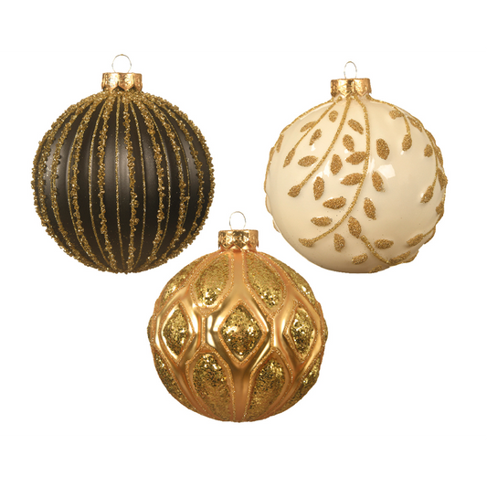 Verschiedene Weihnachtskugeln Schwarz-Gold - Weiß-Gold - Gold-Gold Ø10 cm