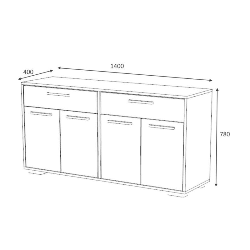 Mehrzweck-Sideboard mit vier Türen und zwei Schubladen Weißgrau TRUVA 140x40x h78 cm