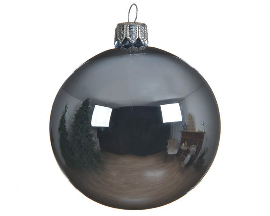 Christbaumschmuck, glänzende graue Glaskugel, 8 cm