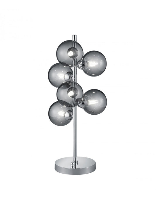 Moderne Chromlampe Alicia 6 Kugeln aus geblasenem Rauchglas, Trio-Beleuchtung