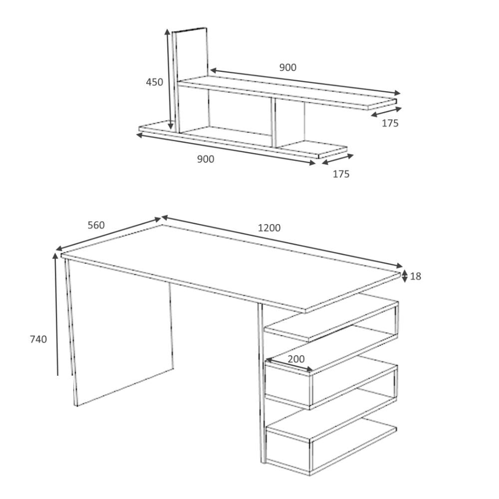 Mikro Eichenschreibtisch 120x56x74H cm. mit Regal