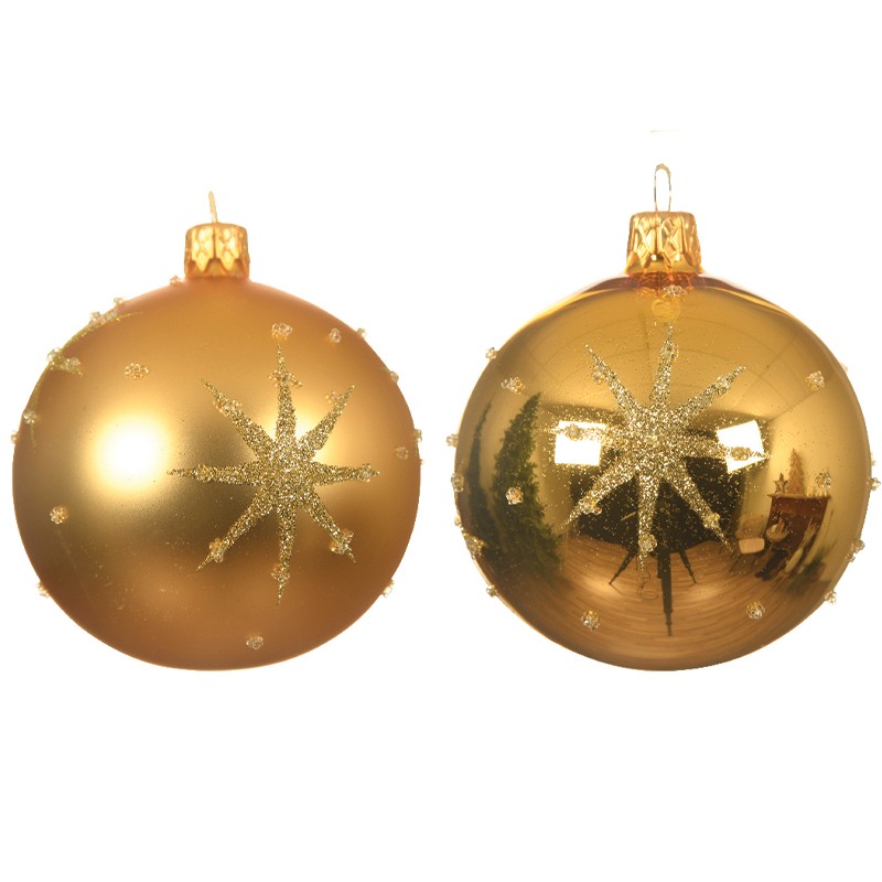 Weihnachtskugel in verschiedenen Goldfarben mit Stern im Relief, Ø 8 cm