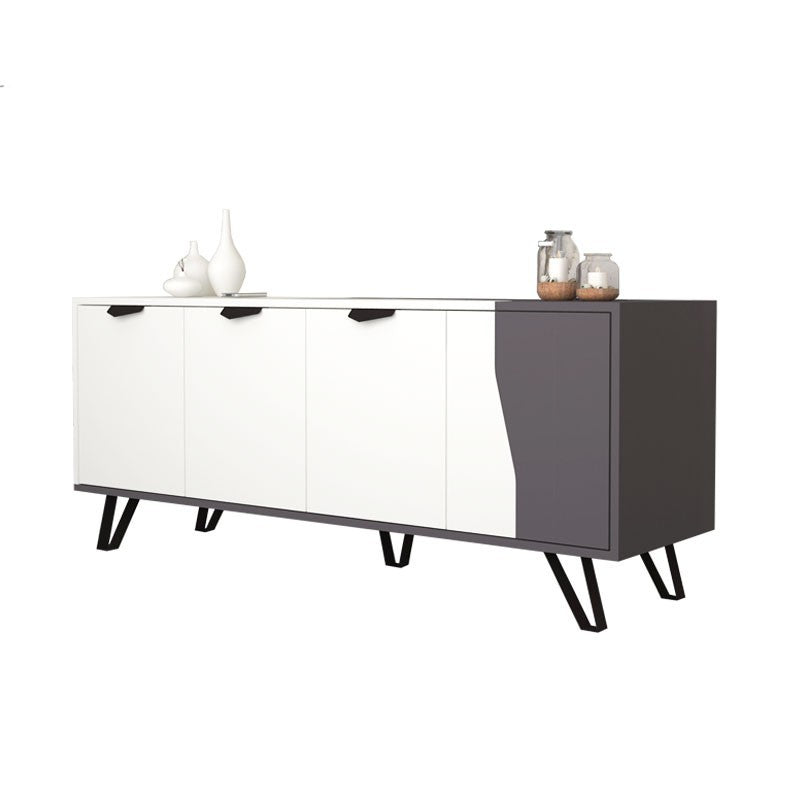 Weißgrauer 4-türiger Sideboard-Schrank 160x45xh.77 cm