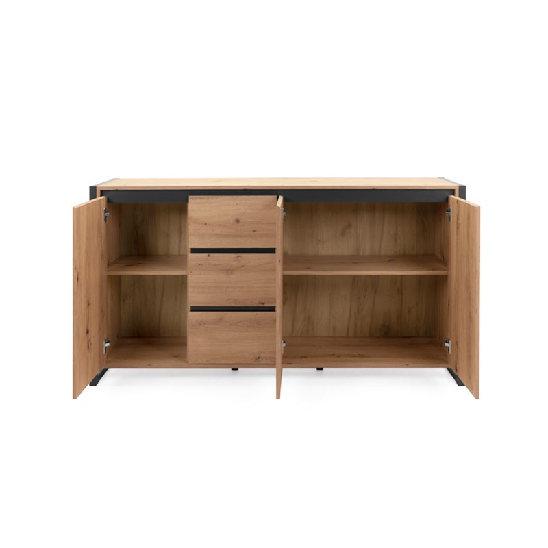 Modernes Sideboard aus Eichenholz mit Schubladen im urbanen Stil, 160 x 40 x 88 h cm