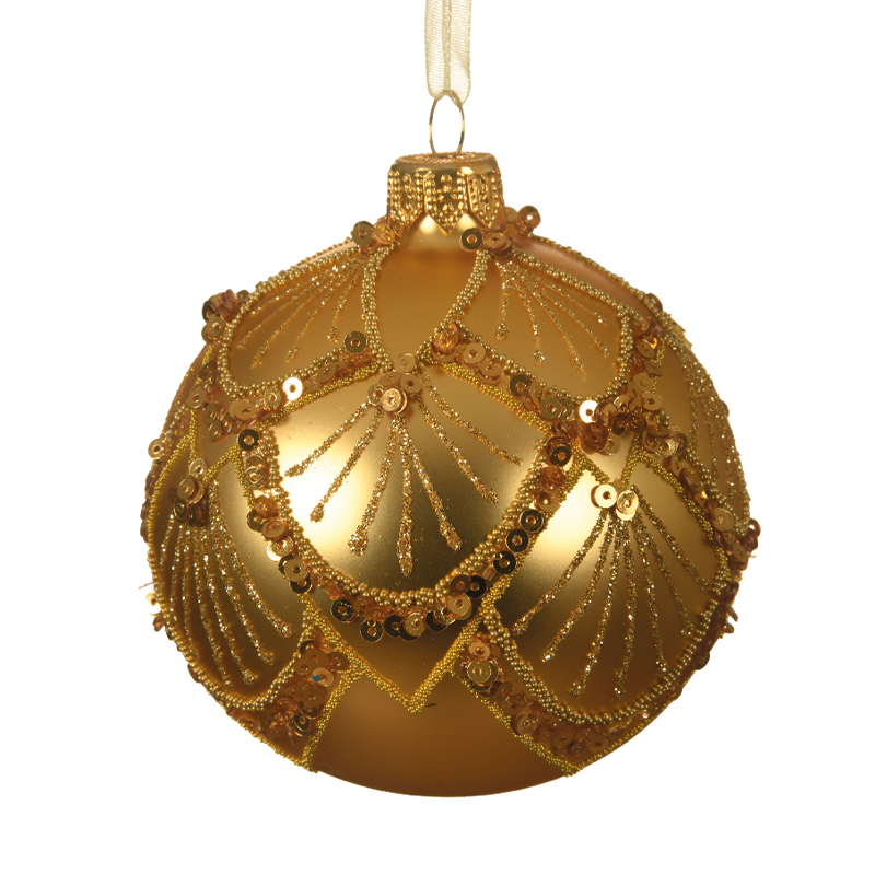 Goldene Weihnachtskugel mit Reliefverzierungen Ø8 cm