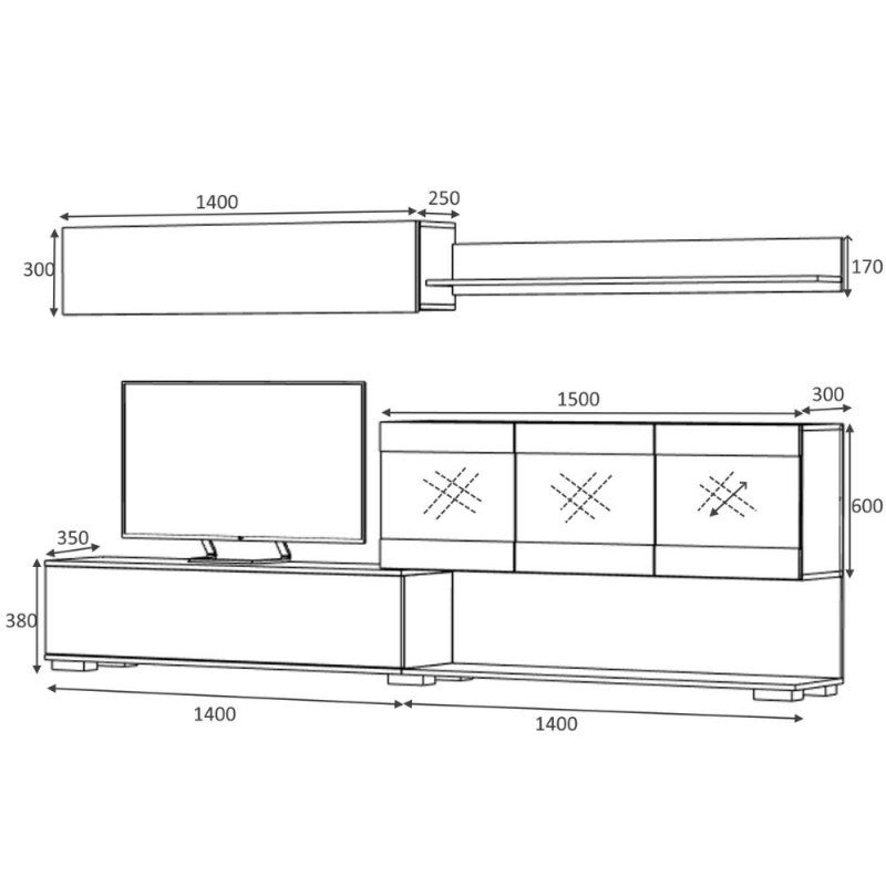 Parete Fanggerät Cemento Zement AKTIF 280x35x h180 cm