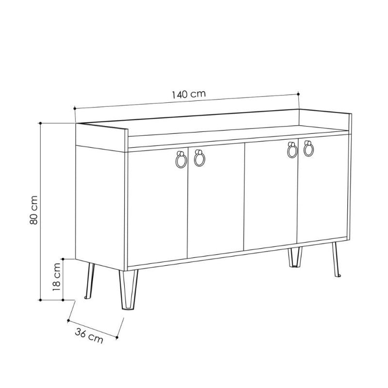 Sideboard 4-Türen anthrazit taube 140x36x80 h