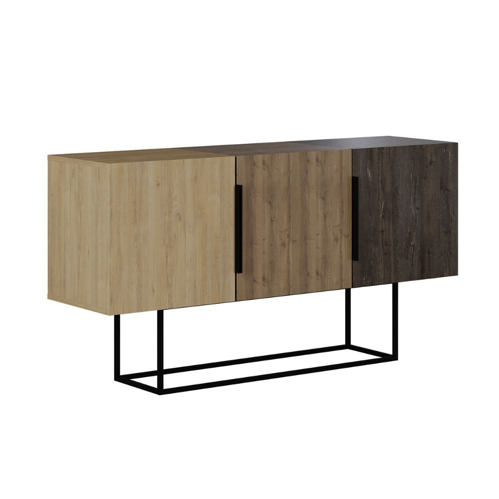 Tontini Sideboard 3 Türen in Walnuss-Eiche und dunkler Kaffeefarbe 150 cm