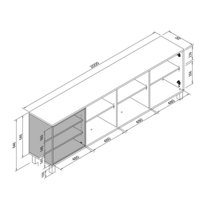 3-türiges Sideboard aus weißer Eiche, 200 x 35 x 64,5 cm