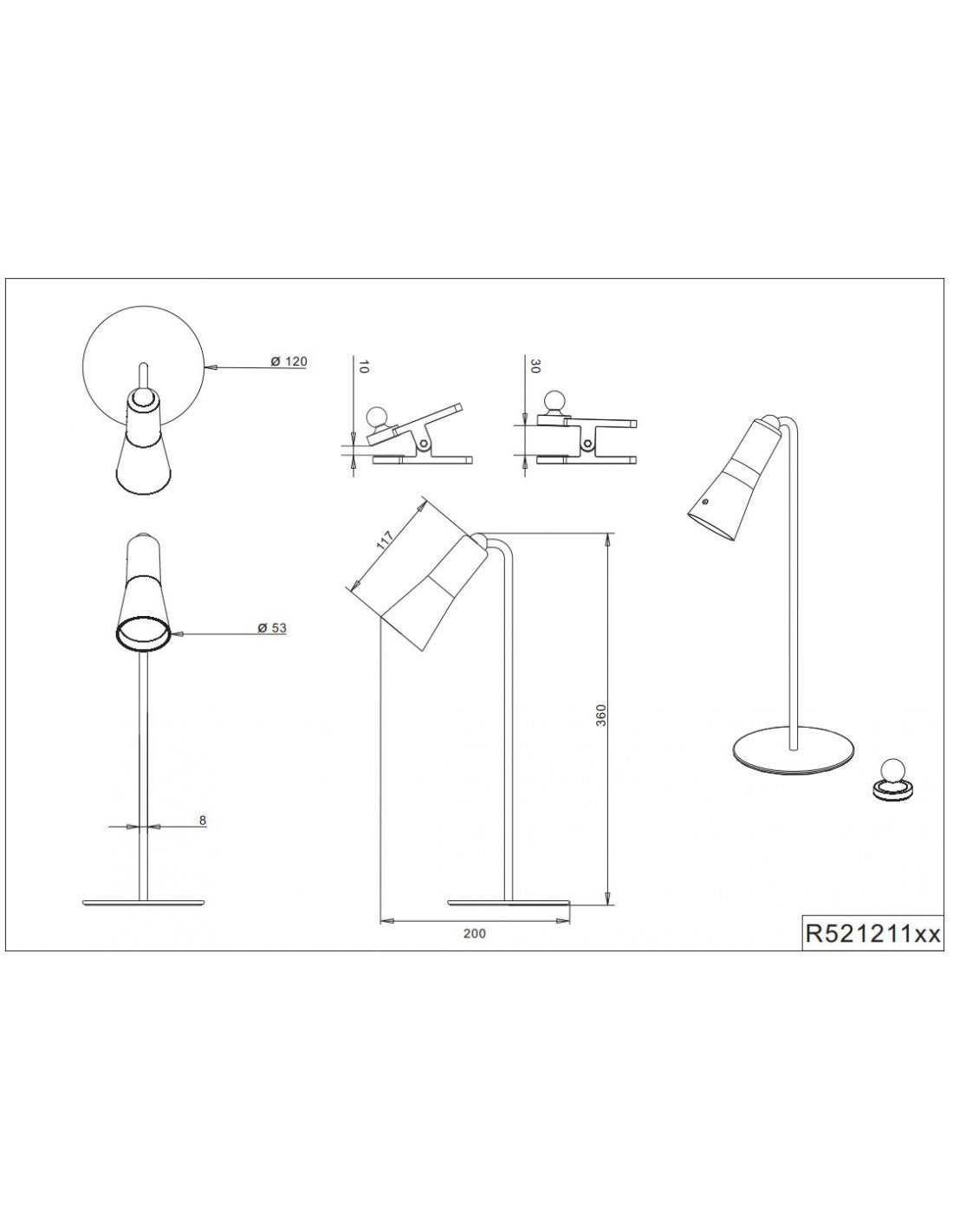 Maxi Black Modulare Schreibtischlampe mit LED-Touch-Dimmer und Batterie-Trio-Beleuchtung