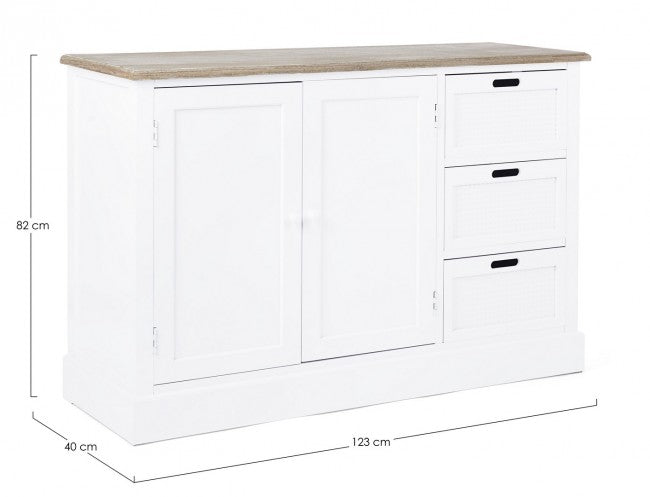 Weißes MDF-Sideboard mit zwei Türen und drei Schubladen DOROTEA 123x40x h82 cm