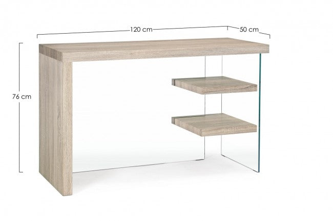 Schreibtisch aus Holz und vorgespanntem Glas Bilbao 120x50x76h cm