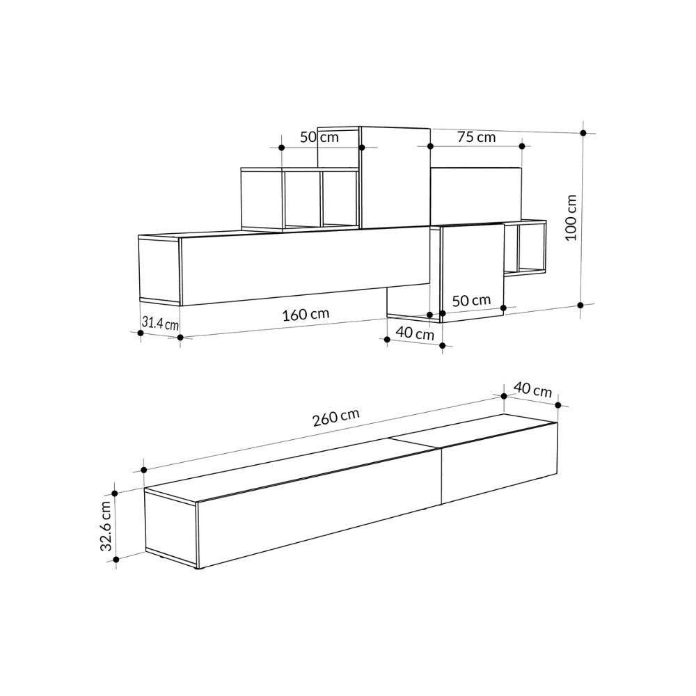 Tromen Wandsystem 260 cm. weiß retro grau MTV234472