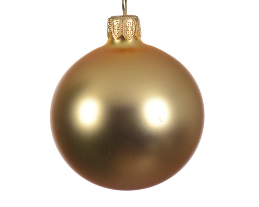 Weihnachtskugel aus Glas. Mattgoldene Farbe. Maße: 15 cm